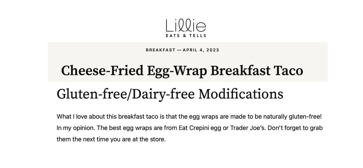 "CheeseFried EggWrap Breakfast Taco" Lillie Eats & Tells Crepini